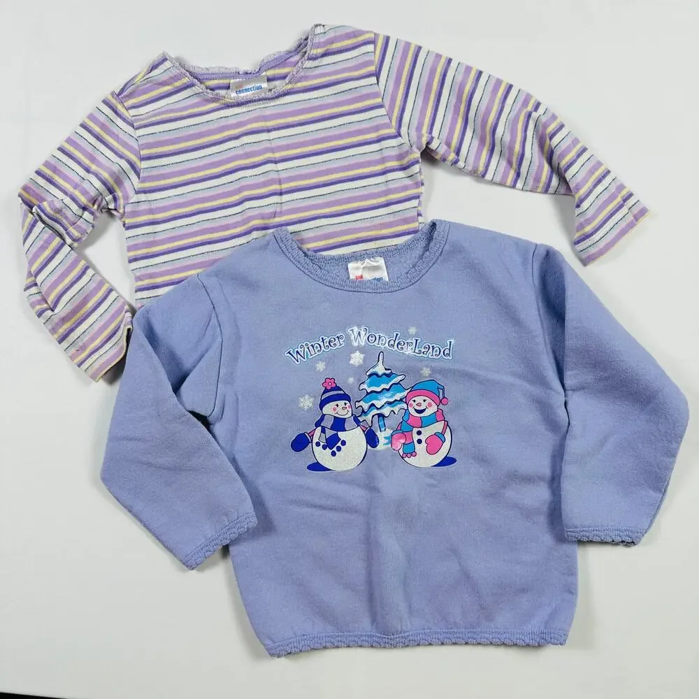 Vintage 1990s Kid Connection Winter Wonderland Sweater & Long Sleeve Top Bundle